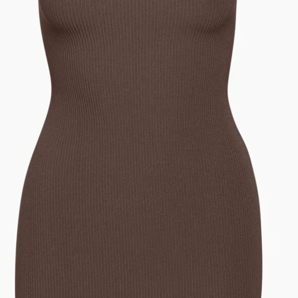 Sculpt Knit Squareneck Mini Dress Aritzia (Babaton)Rich Mocha Brown L - Picture 13 of 16